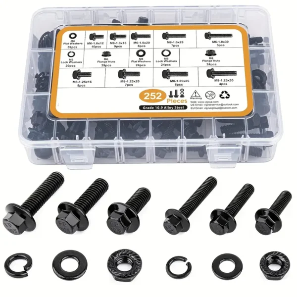 252pcs Flange Hex Head Bolt Nut Washer Kit