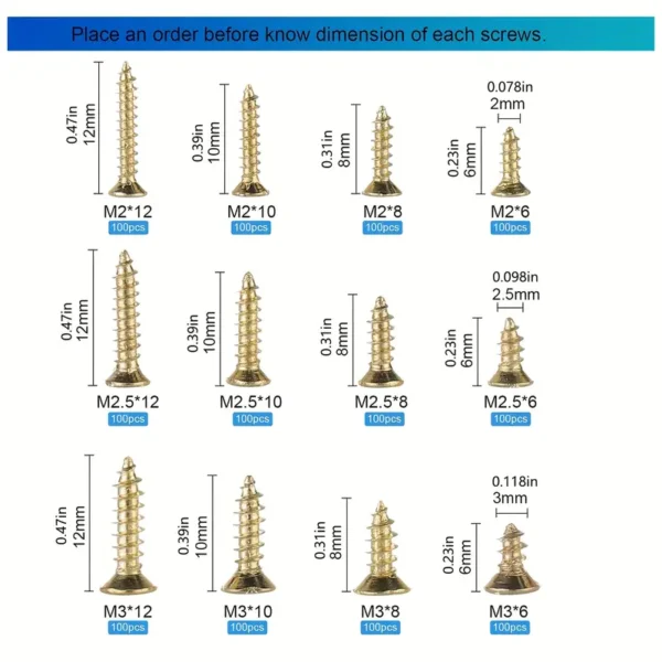 1200pcs Self-Tapping Screws Assortment Set